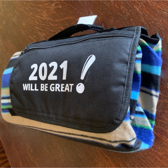 Picnic Blanket Beach Blankets “2021 Will Be Great” Travel Blanket Play Mat Blue - Picture 2 of 3